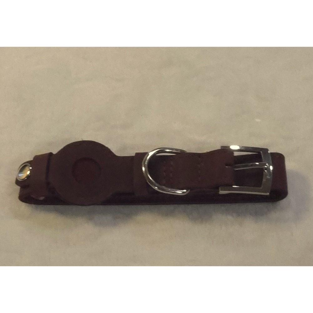 Budkas Brown Leather Dog Collar with Tracker Holder Large 15-19 Inch Neck Fit